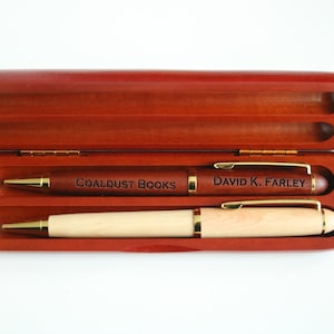 Personalized Rosewood Double Pen Set Case, Monogrammed Long Pen Box with Envelope Opener Option, Natural Wood Two Pen Set * Piano Finish