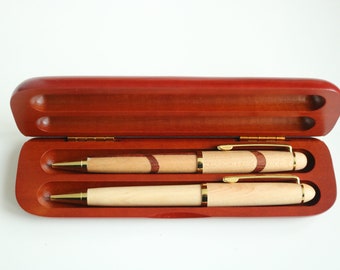 Monogrammed  Rosewood Double Pen Case Set, Pens with choice, Rosewood Box, Natural Wood Two Pen Set * Piano Finish best 1