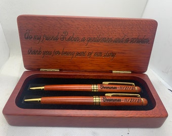 Personalized Exotic Rosewood Pen Case, Pen Set with 2 pens,Exotic PenSet, Marked Engraving, Engraved Wooden Pens, Monogrammed, Perfect Gift