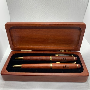 Personalized Rosewood Pen Case with two Pens, Pen Set, Pen Box, Exotic Natural Wood Pen Set Engraving, Engraved Wooden Pens, Monogrammed
