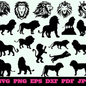 Leão Svg - Animais Svg - Rei Leão Svg - Cabeça de Leão Svg - Silhueta de Leão - Arquivos de Corte de Leão - Pacote Svg de Leão - Clipart de Leão - Design de Leão Svg