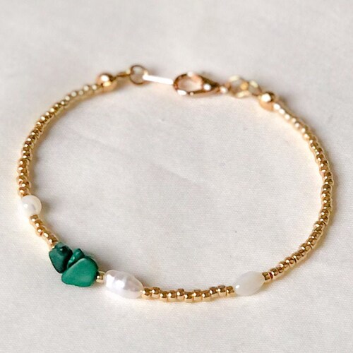 Malachite Bracelet With Rose Gold Fox Charm 8mm Etsy