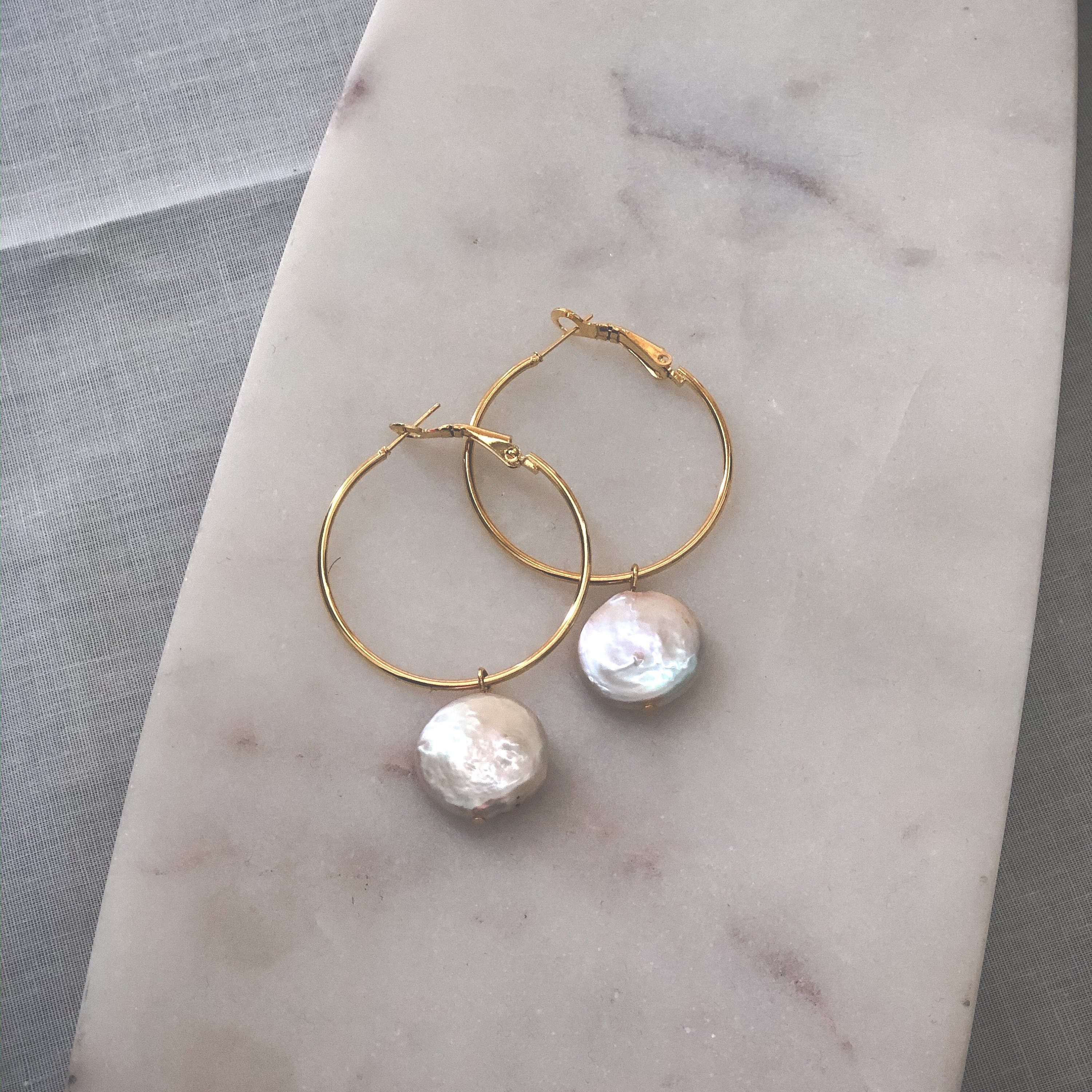 Drop Pearl Hoop Earrings Gold Dangle Hoops with Pearl Charm Etsy