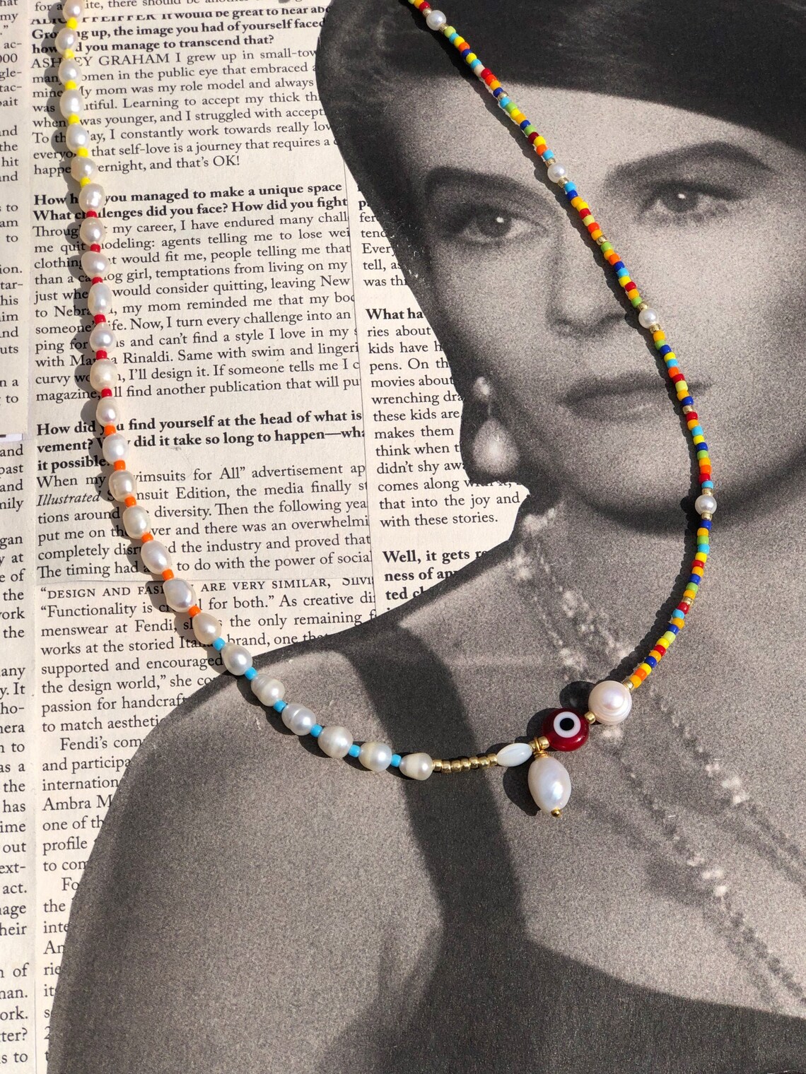 Mixed Pearl Beaded Necklace Funky Half Pearl Necklace With Etsy