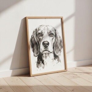 Beagle Ink Portrait, Vintage Mid Century Animal Print, Nursery Living Room Decor, Christmas Gift for Beagle Lover
