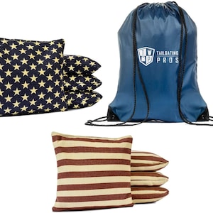 Stars and Stripes Distressed All Weather!- 8 Regulation Cornhole Bags with TOTE!  High Quality! Resin Filled!