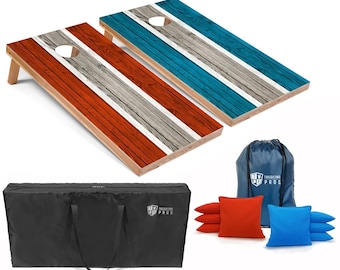 Tailgating Pros Striped Cornhole Board Set w/Bean Bags and Carrying Case - 4'x2' Regulation Corn Hole Toss Game - Optional LED Lights