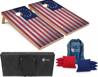 Tailgating Pros 4'x2' Betsy Ross 13 Star American Flag Cornhole Boards w/ Carrying Case & set of 8 Bags! LED Light Options!