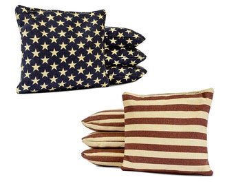 Stars and Stripes Distressed - 8 Regulation Corn Hole Bags!  High Quality!