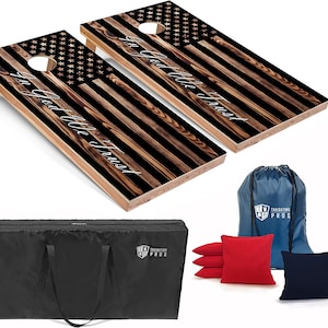 Tailgating Pros 4&#39;x2&#39; In God We Trust/US Flag Cornhole Boards w/ Carrying Case, optional Light Package and set of 8 Bags!