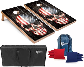 Tailgating Pros 4'x2' Patriotic Skull Cornhole Boards w/ Carrying Case, optional Light Package and set of 8 Bags!