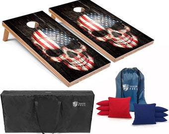 Tailgating Pros 4'x2' Patriotic Skull Cornhole Boards w/ Carrying Case, optional Light Package and set of 8 Bags!