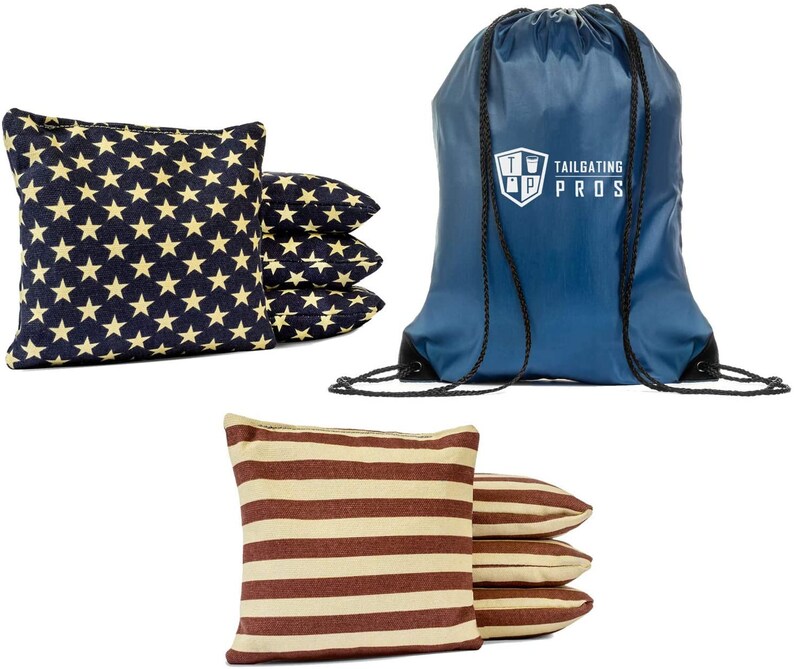 Cornhole Tote Bag Durable Cornhole Bags Holder Portable Patriotic Bean Tote Bag For Regulation Corn Hole Bean Bags Storage Corn Hole Bags Game Carrying Tossing Outdoor Fun Stars And Stripes