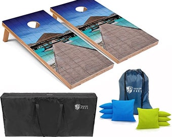 Tailgating Pros 4'x2' Tropical Paradise Cornhole Boards w/ Carrying Case, optional Light Package and set of 8 Bags!