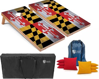 Tailgating Pros 4'x2' Maryland Flag Cornhole Boards w/ Carrying Case & set of 8 Bags! LED Light Options!