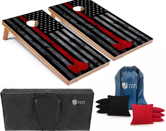 Tailgating Pros 4'x2' Fireman's Ax US Flag Cornhole Boards w/ Carrying Case, optional Light Package and set of 8 Bags!