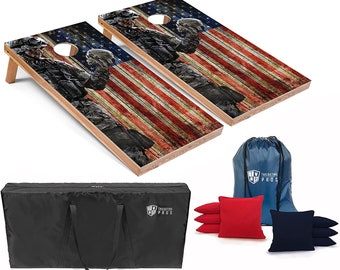 Tailgating Pros 4'x2' Solemn Soldier US Flag Cornhole Boards w/ Carrying Case, optional Light Package and set of 8 Bags!