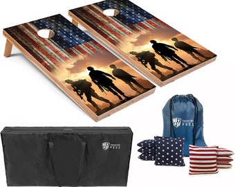 Tailgating Pros 4'x2' Three Soldiers US Flag Cornhole Boards w/ Carrying Case, optional Light Package and set of 8 Bags!