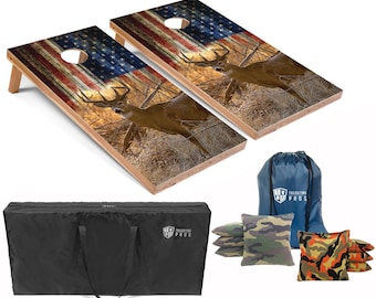 Tailgating Pros 4'x2' Patriotic Deer Cornhole Boards w/ Carrying Case, optional Light Package and set of 8 Bags!