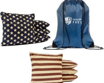 Stars and Stripes Distressed - 8 Regulation Corn Hole Bags with TOTE!  High Quality!