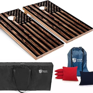 Tailgating Pros 4'x2' Woodgrain US Flag Cornhole Boards w/ Carrying Case, optional Light Package and set of 8 Bags!