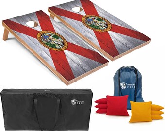 Tailgating Pros 4'x2' Florida Flag Cornhole Boards w/ Carrying Case & set of 8 Bags! LED Light Options!