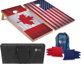 Tailgating Pros 4'x2' Canadian/US Flag Cornhole Boards w/ Carrying Case & set of 8 Bags! LED Light Options!