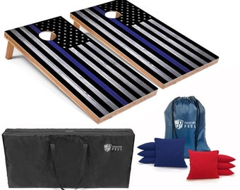 Tailgating Pros 4'x2' Thin Blue Line Cornhole Boards w/ Carrying Case, optional Light Package and set of 8 Bags!