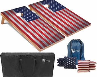 Tailgating Pros 4'x2' American Flag Cornhole Boards w/ Carrying Case & set of 8 Bags! LED Light Options!