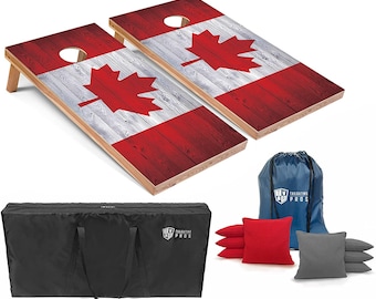 Tailgating Pros 4'x2' Canadian Flag Cornhole Boards w/ Carrying Case & set of 8 Bags! LED Light Options!