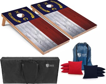 Tailgating Pros 4'x2' North Carolina Flag Cornhole Boards w/ Carrying Case & set of 8 Bags! LED Light Options!