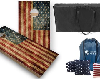 Premium Cornhole Board Set: Tailgating Pros Baltic Birch Professional Distressed Flag 4x2 Cornhole Boards-Optional LED Lights