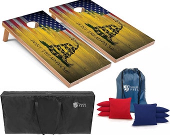Tailgating Pros 4'x2' Gadsden/US Flag Cornhole Boards w/ Carrying Case & set of 8 Bags! LED Light Options!