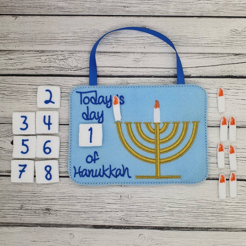 Hanukkah countdown calendar door hanger embroidered sign Etsy