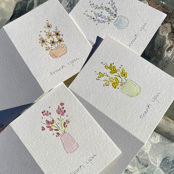 handgemalte Aquarell Karten, 4er Pack