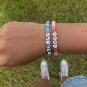 Name or quote Bracelet | Clay Disk Heishi Beaded Bracelets | Adjustable | Waterproof | Customizable