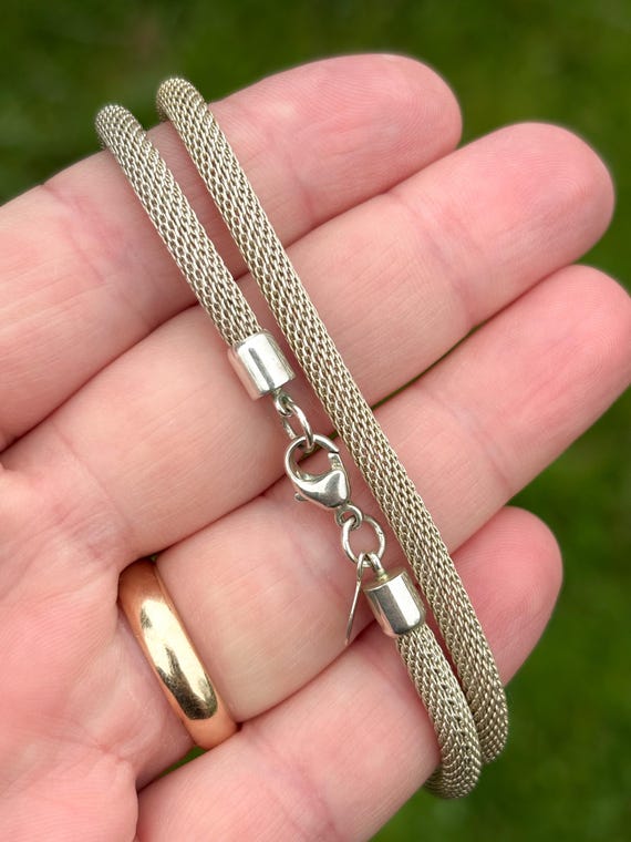 Vintage 925 Sterling Silver Solid Hefty Mesh Link… - image 1