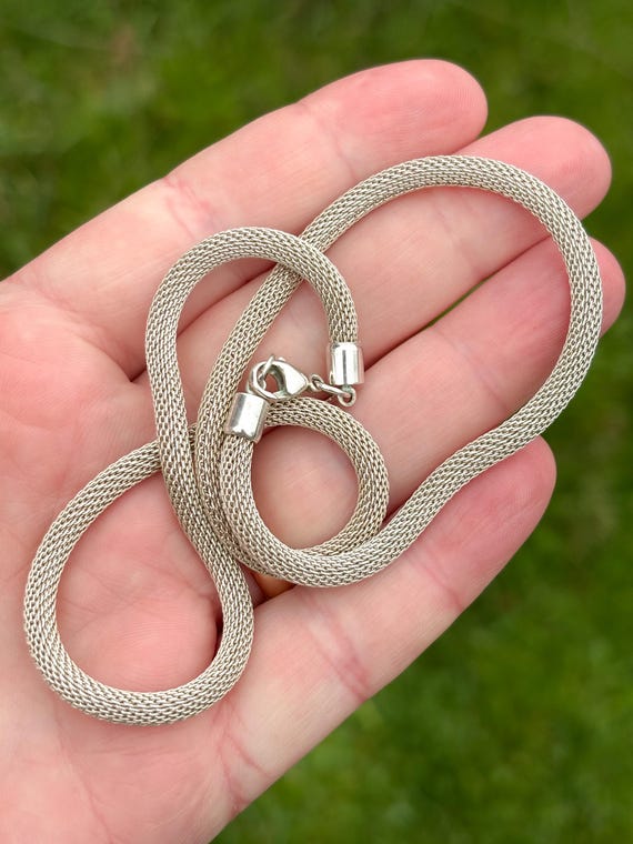 Vintage 925 Sterling Silver Solid Hefty Mesh Link… - image 3