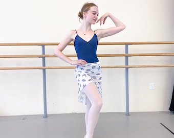 Sylvia Pull-On Ready to Ship / Power Mesh Blue Butterfly Print / Ballet Skirt