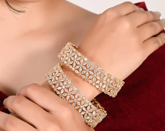 Ratnavali Jewels CZ Zirconia Diamond Gold Tone Elegant Bollywood Bracelet Bangles Jewelry Women