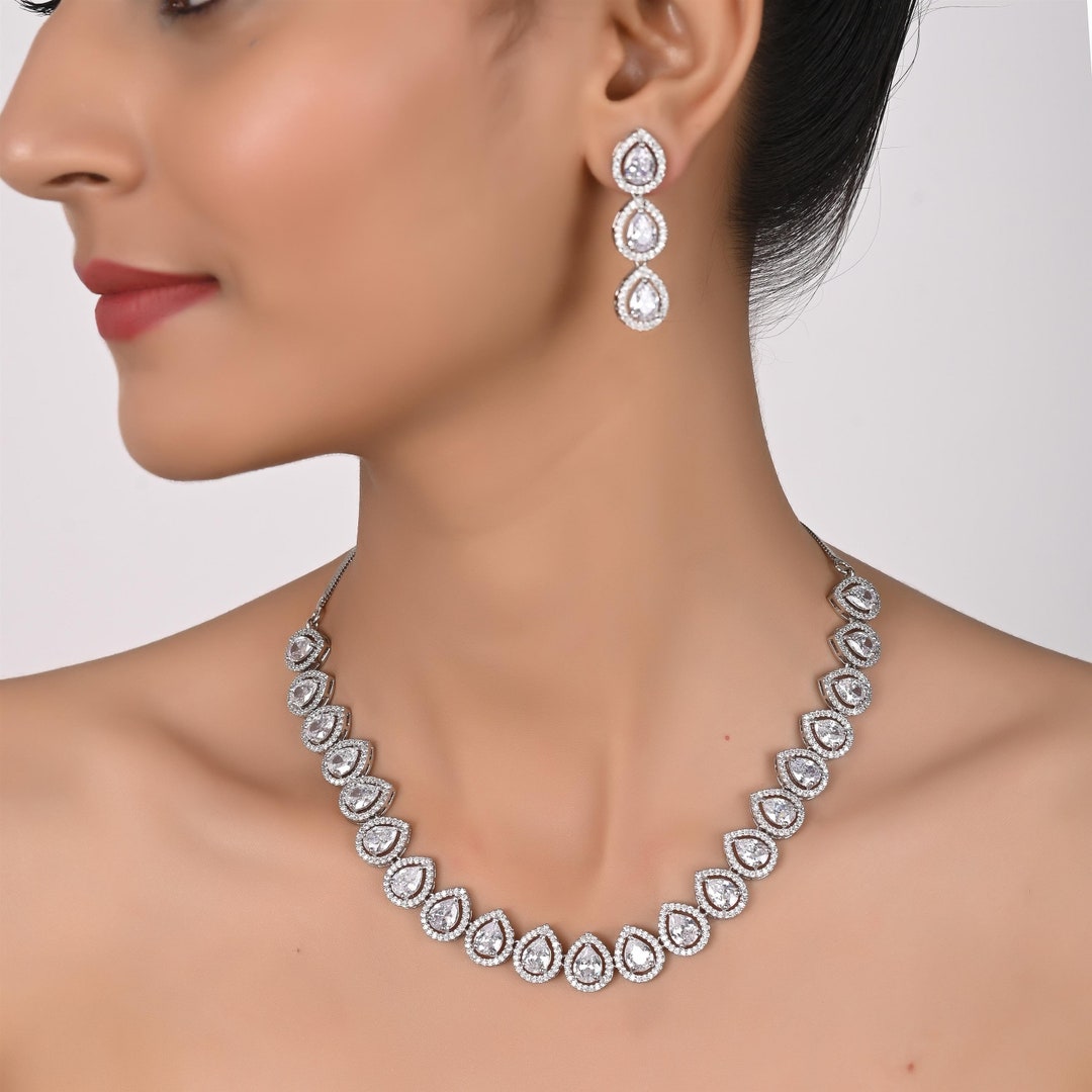 Ratnavali Jewels Bracciale Kada Sposa - Zirconia Cubica Tono Oro Bianco - Gioiello Moda Bollywood