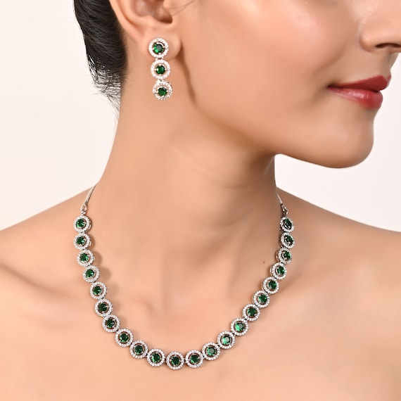 Cubic Zirconia Necklace Set Bridal Wedding Indian Single Line Necklace Bollywood Jewelry CZ Jewelry American Diamond Jewellery Set Etsy Canada