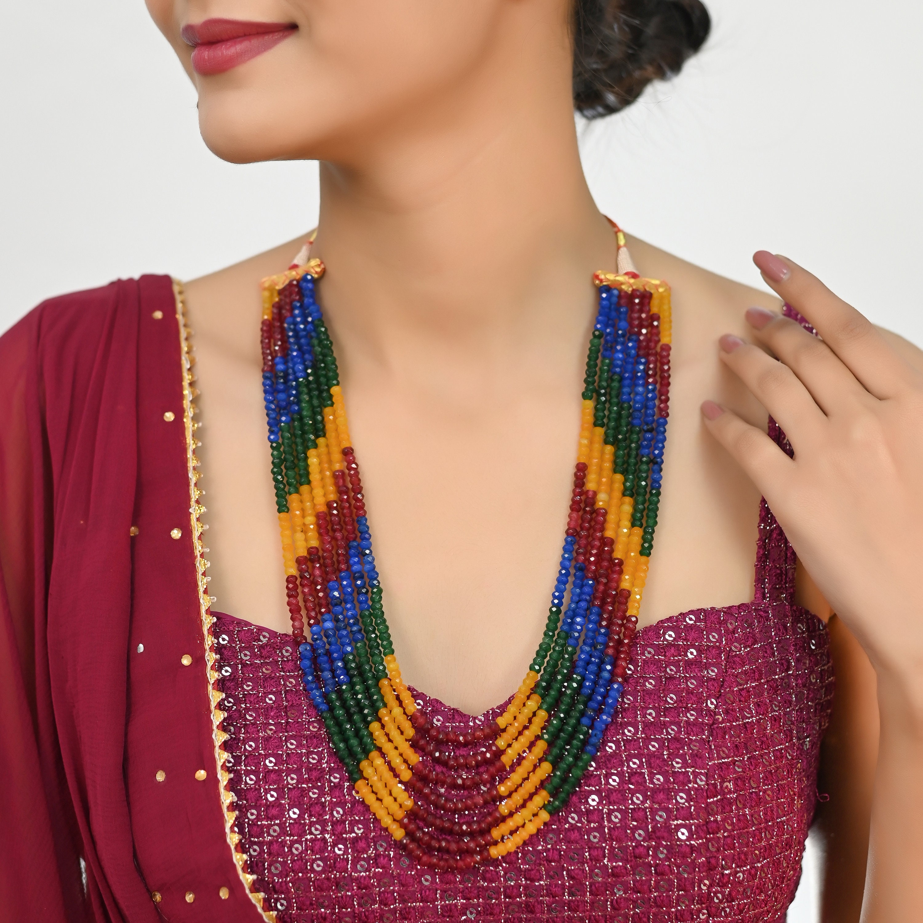 Blue Colour 5 Line Necklace – Sanvi Jewels