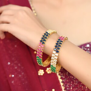 Ratnavali Jewels Bracciale Multicolore Con Zirconia - Gioielli Moda India - Placcato Oro