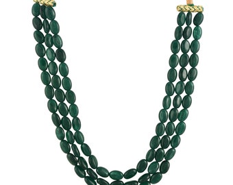 Beads Necklace 3 Strand Emerald Ruby Quartz Necklace Indian Jewelry Bollywood Jewelry