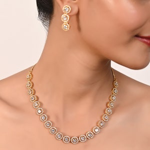 Cubic Zirconia Necklace Set Bridal Wedding Indian Single Line Necklace Bollywood Jewelry CZ Jewelry American Diamond jewellery Set image 9