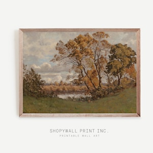 Vintage herfstlandschapsschildering: herfstriviertafereel (digitale download)