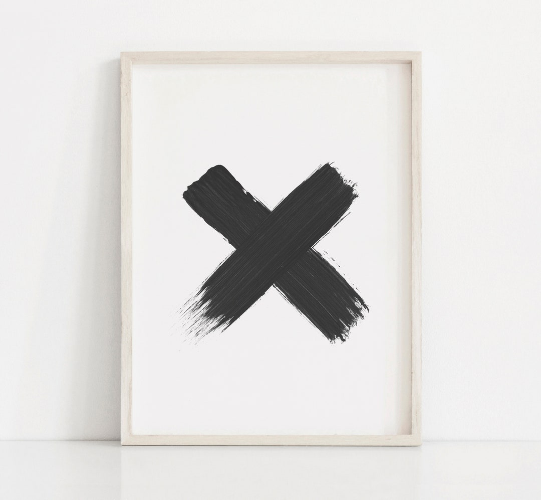 Abstract Brush Stroke Art, Minimal Abstract Wall Art, Black and White X ...