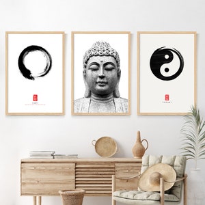 Set of 3 Zen Wall Art, Famous Art, Yin Yang Poster,Buddha Poster, Enso Poster, Zen Abstract Wall Art, Digital Download, Art Print