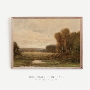 Vintage herfst landschap schilderij: boerderij herfst muur decor, afdrukbare kunst, beroemde schilder schilderij,